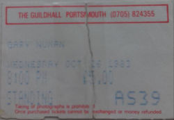 Gary Numan Portsmoouth Ticket 13 October 1983